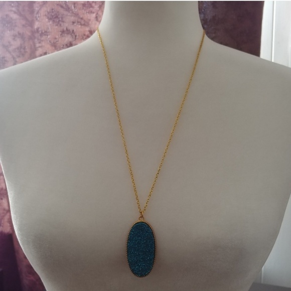 Handmade Jewelry - Handmade | Druzy Teal/Turquoise Pendant Necklace